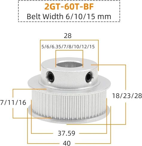 2GT Timing Pulley 60T 65T Circle-arc Tooth Pitch 2mm Width 5-12mm Bore 5-14 1Pcs(7 mm,65T-Belt Width 10mm) in Saudi Arabia