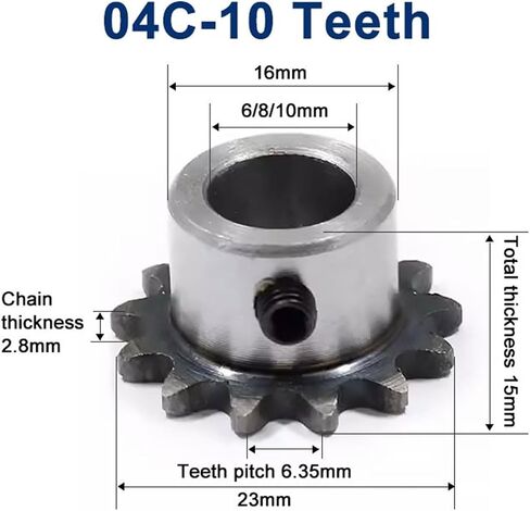 04C Sprocket 10Teeth Inner Hole 6mm 25H 45# Steel Screw M5 1-16Pcs(6pcs 04C-10 Teeth) in Saudi Arabia