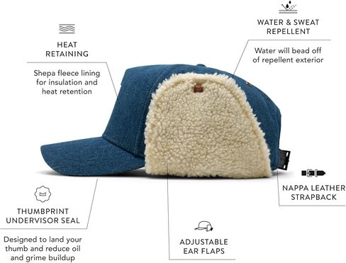 melin A-Game Brick Lumberjack Thermal, Medium Blue Denim, Winter Strapback Hat with Adjustable Ear Flaps, Cold-Weather Caps for Men & Women, Medium-Large in Kuwait