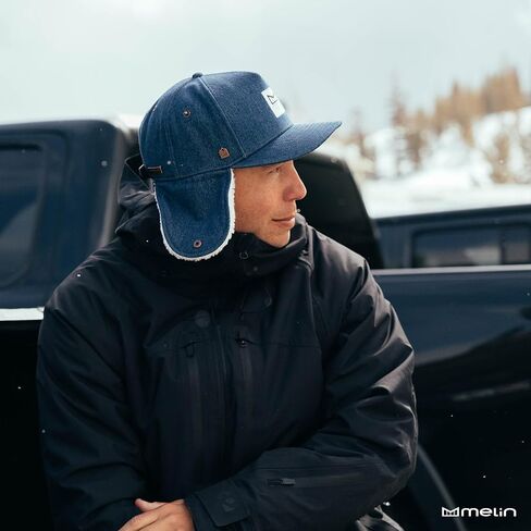 melin A-Game Brick Lumberjack Thermal, Medium Blue Denim, Winter Strapback Hat with Adjustable Ear Flaps, Cold-Weather Caps for Men & Women, Medium-Large in Kuwait