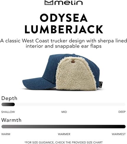 melin A-Game Brick Lumberjack Thermal, Medium Blue Denim, Winter Strapback Hat with Adjustable Ear Flaps, Cold-Weather Caps for Men & Women, Medium-Large in Kuwait