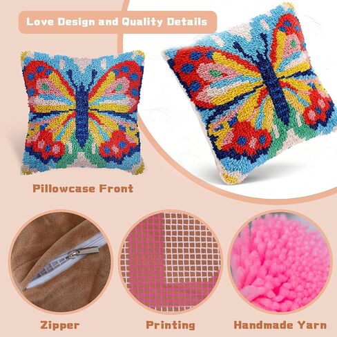Miaceito Pre-Printed Love Latch Hook Kits for Adults Beginners, DIY Latch Hook Pillow Kits Includes Wooden Hook to Make 17x17 Inch Home furnishings Sofa Decoration in Saudi Arabia