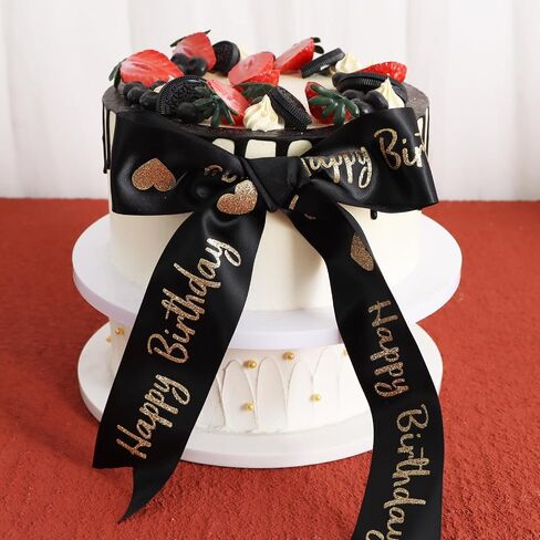 TONIFUL Glitter Black Happy Birthday Satin Ribbon 2 Inch x 10 Yards Wide Printed Shiny Ribbon for Gift Wrapping,Flower Bouquet Decoration,Crafts,Banner Making and Party Supply in Saudi Arabia