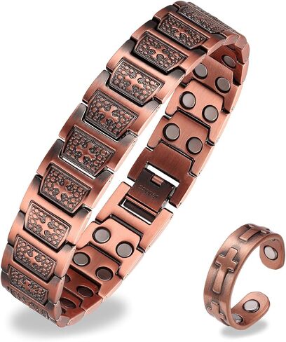 Copper Bracelet for Men 99.99% Pure Copper Cross Bracelet Magnetic Therapy Chain Link Bracelet Memorial Day Gift Christian Adjustable Jewelry in Kuwait