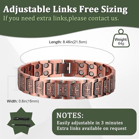 Copper Bracelet for Men 99.99% Pure Copper Cross Bracelet Magnetic Therapy Chain Link Bracelet Memorial Day Gift Christian Adjustable Jewelry in Kuwait