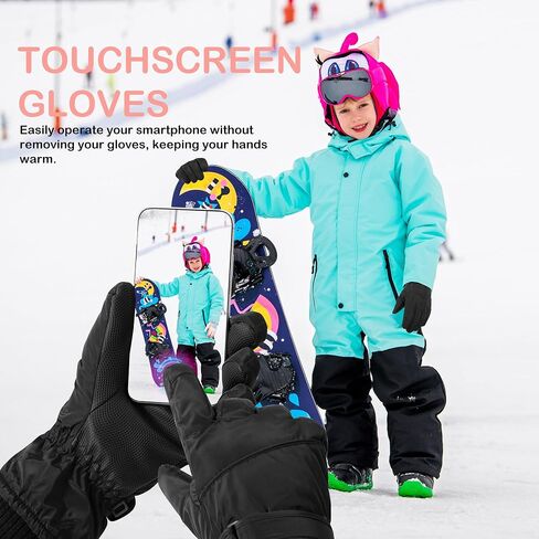 Kids Winter Ski Gloves Touchscreen and Waterproof Warm Snow Gloves for Snowboarding, Sledding for Boys Girls in Saudi Arabia