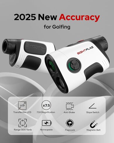 جهاز تحديد نطاق الجولف GF2 مع منحدر، جهاز تحديد نطاق الليزر بطول 1300 ياردة للجولف والصيد، تكبير 7.5X، اهتزاز قفل عمود العلم، ملحقات جولف مغناطيسية قابلة لإعادة الشحن in Kuwait