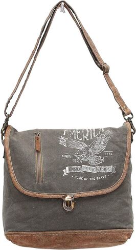 USA Stamp Upcycled Canvas and Genuine Leather Crossbody Bag in Saudi Arabia