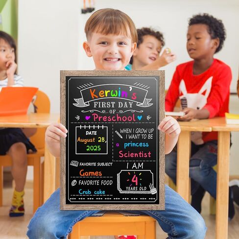 EAONE 12 x 16 in First Day of School Board Sign for All Grades Student, Wood Frame Back to School Chalkboard Sign for Kids 1st and Last Day, Double-Side, with 8 Dry Erase Markers & 1 Wipe Cloth in Saudi Arabia