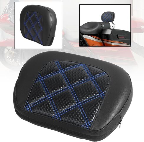 Detachable Leather Sissy Bar Backrest Pad Fits For Harley Touring Electra Glide Road King Street Glide Road Glide 1997-UP,Double Blue Stitching in Saudi Arabia