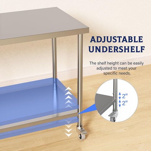 36x24 Inch Stainless Steel Work Table with 4 Wheels for Kitchen Commercial Use, 0.7mm 201 SS Right Angle Edge Utility Table with Fixed Legs, 35" Height Silver Workbench for Prep, Garage, Workshop in Saudi Arabia