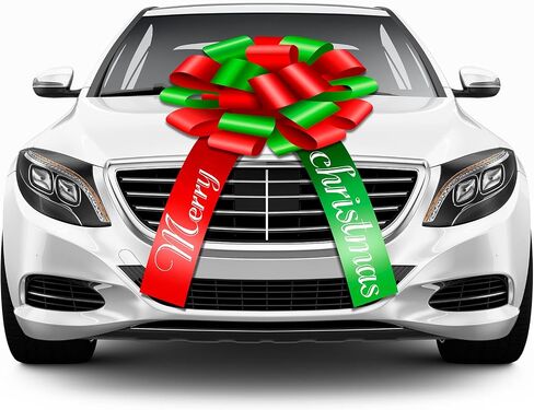 20 Inch Merry Christmas Car Bow Giant Bow for Car Decoration Pull Bow Large Wrapping Car Ribbon Bow for Christmas Birthday Graduation Party Car Decorations Decoration (Red, White) in Saudi Arabia