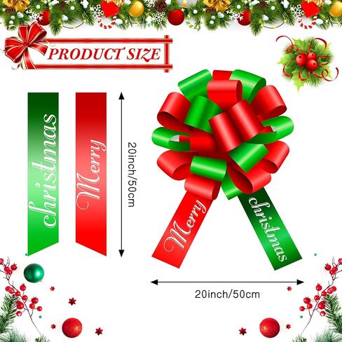 20 Inch Merry Christmas Car Bow Giant Bow for Car Decoration Pull Bow Large Wrapping Car Ribbon Bow for Christmas Birthday Graduation Party Car Decorations Decoration (Red, White) in Saudi Arabia
