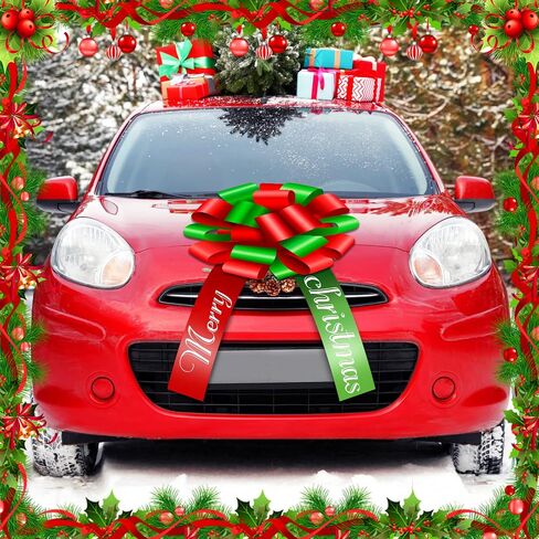 20 Inch Merry Christmas Car Bow Giant Bow for Car Decoration Pull Bow Large Wrapping Car Ribbon Bow for Christmas Birthday Graduation Party Car Decorations Decoration (Red, White) in Saudi Arabia