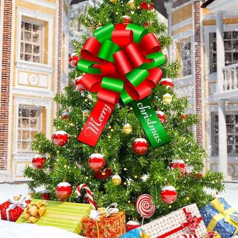 20 Inch Merry Christmas Car Bow Giant Bow for Car Decoration Pull Bow Large Wrapping Car Ribbon Bow for Christmas Birthday Graduation Party Car Decorations Decoration (Red, White) in Saudi Arabia