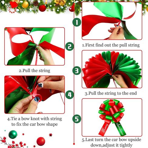 20 Inch Merry Christmas Car Bow Giant Bow for Car Decoration Pull Bow Large Wrapping Car Ribbon Bow for Christmas Birthday Graduation Party Car Decorations Decoration (Red, White) in Saudi Arabia