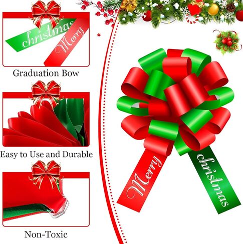 20 Inch Merry Christmas Car Bow Giant Bow for Car Decoration Pull Bow Large Wrapping Car Ribbon Bow for Christmas Birthday Graduation Party Car Decorations Decoration (Red, White) in Saudi Arabia