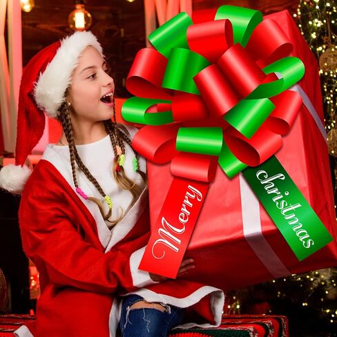 20 Inch Merry Christmas Car Bow Giant Bow for Car Decoration Pull Bow Large Wrapping Car Ribbon Bow for Christmas Birthday Graduation Party Car Decorations Decoration (Red, White) in Saudi Arabia