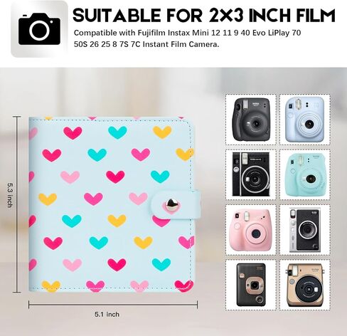 112 Pockets Photo Album for Fujifilm Instax Mini Camera, Small Album for Polaroid 2x3 Films, Leather Cover, 2x3 Photo Album for Instax Mini 12 11 9 40 90 8 7 Evo LiPlay Instant Camera (Blue) in Saudi Arabia