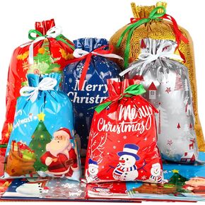 habgp 30 PCS Christmas Gift Bags, Xmas Drawstring Gift Bags Assorted Sizes for Christmas Holiday Present Wrapping & Festival Party Supplies, Large Medium Small in Kuwait