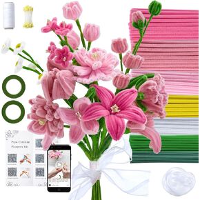 LENYNAL 500 Pcs Pipe Cleaners Craft Bulk, Pink Pipe Cleaner Flower Kit, Glue-Free & Safe for Kids, Step-by-Step Tutorial, 6 Colors Chenille Stems for Flower Making in Kuwait