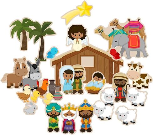 Story Time Felts Nativity Set Birth of Baby Jesus Christ Felt Figure Flannel Board Set 29 Pieces Bible Dark Skinned People (Figures only (no Background)) in Saudi Arabia