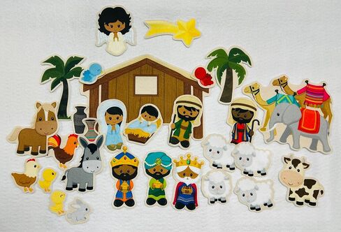 Story Time Felts Nativity Set Birth of Baby Jesus Christ Felt Figure Flannel Board Set 29 Pieces Bible Dark Skinned People (Figures only (no Background)) in Saudi Arabia