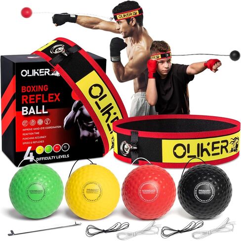 Boxing Reflex Ball for Adults, 4 Levels Boxing Ball with 2 Headbands, 1 Pair Gloves and 1 Goggles, Perfect for Reaction, Agility, Punching Speed, Fight Skill and Hand Eye Coordination Training in Kuwait