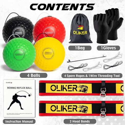 Boxing Reflex Ball for Adults, 4 Levels Boxing Ball with 2 Headbands, 1 Pair Gloves and 1 Goggles, Perfect for Reaction, Agility, Punching Speed, Fight Skill and Hand Eye Coordination Training in Kuwait