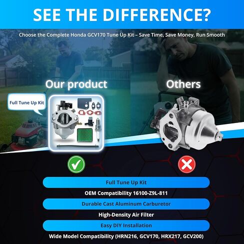 GCV170 المكربن ​​16100-Z9L-811 لهوندا جزازة العشب HRN216 GCV170LA G5B G5BR S3B المحرك، gcv 170 طقم استبدال المكربن ​​مع فلتر الهواء، قابس الإشعال، خط الوقود، الحشيات، صمام الإغلاق in Kuwait