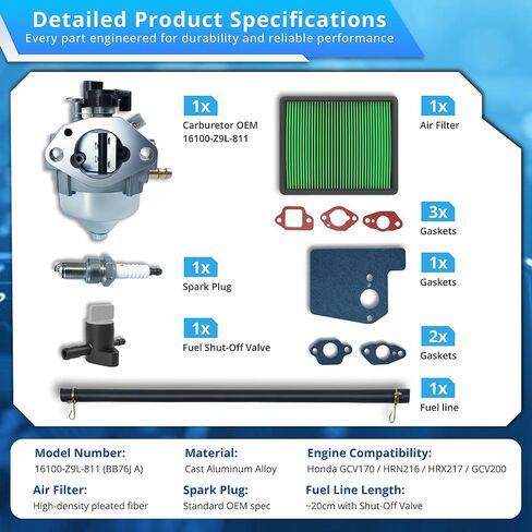 GCV170 المكربن ​​16100-Z9L-811 لهوندا جزازة العشب HRN216 GCV170LA G5B G5BR S3B المحرك، gcv 170 طقم استبدال المكربن ​​مع فلتر الهواء، قابس الإشعال، خط الوقود، الحشيات، صمام الإغلاق in Kuwait