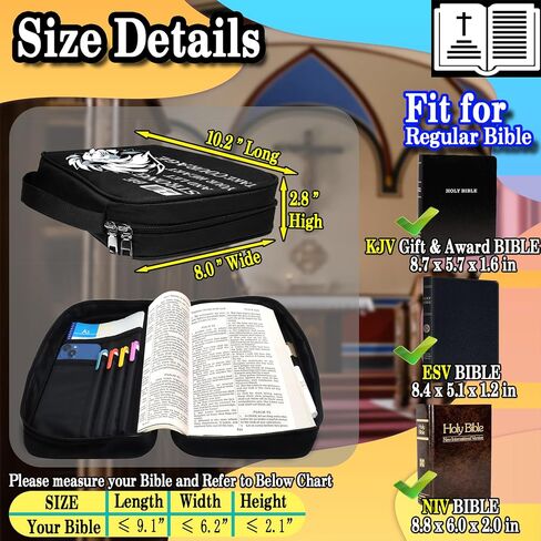 My Holy Bible Case, Practical Bible Cover Case with Handle, Pockets, Pen Slots, 10" x 8" Portable Bible Carrier Bag Fit Medium to Small Bibles Christian Church Gifts for Boys Girls Men Women in Saudi Arabia