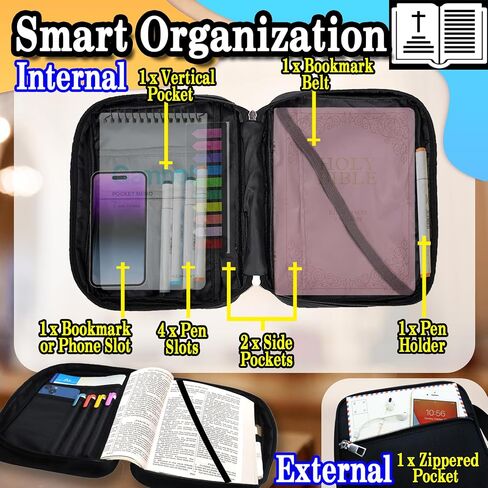 My Holy Bible Case, Practical Bible Cover Case with Handle, Pockets, Pen Slots, 10" x 8" Portable Bible Carrier Bag Fit Medium to Small Bibles Christian Church Gifts for Boys Girls Men Women in Saudi Arabia
