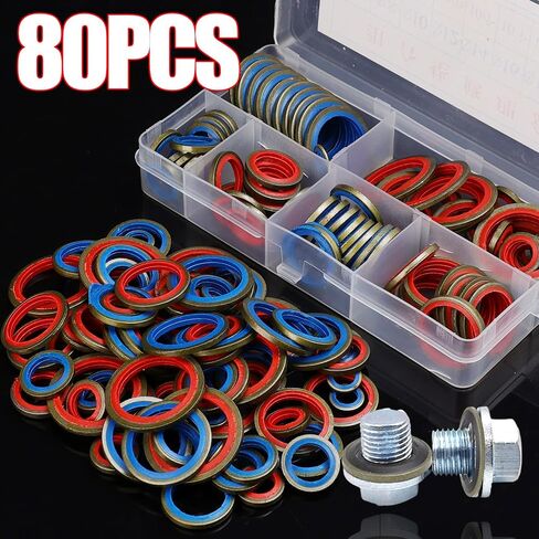 80pcs Car Oil Drain Plug Gasket Kit M6-M20 Rubber Metal Seal O-Ring Bonded Washer Engine Repair Tools in Saudi Arabia