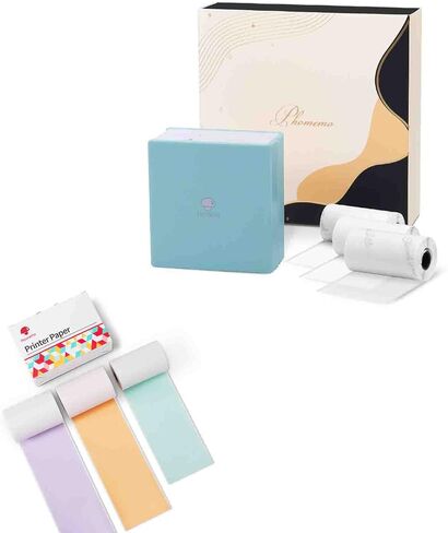 Phomemo M02 Pocket Printer Gift Set- Thermal Bluetooth Mini Phone Printer with 3 Rolls Paper, for DIY Creation, Study Notes, Memo, List, Work Plan, Gift, Cyan in Saudi Arabia
