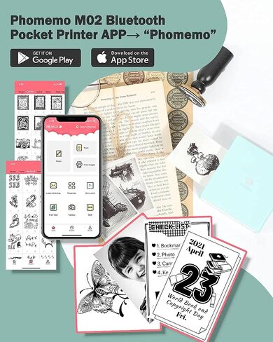 Phomemo M02 Pocket Printer Gift Set- Thermal Bluetooth Mini Phone Printer with 3 Rolls Paper, for DIY Creation, Study Notes, Memo, List, Work Plan, Gift, Cyan in Saudi Arabia