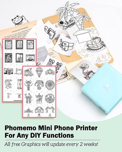 Phomemo M02 Pocket Printer Gift Set- Thermal Bluetooth Mini Phone Printer with 3 Rolls Paper, for DIY Creation, Study Notes, Memo, List, Work Plan, Gift, Cyan in Saudi Arabia
