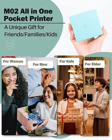 Phomemo M02 Pocket Printer Gift Set- Thermal Bluetooth Mini Phone Printer with 3 Rolls Paper, for DIY Creation, Study Notes, Memo, List, Work Plan, Gift, Cyan in Saudi Arabia