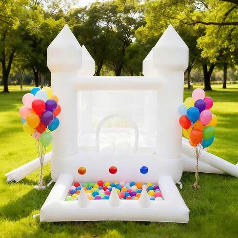 White Bounce House, Indoor and Outdoor Bouncy Castle, Inflatable Bounce House with Ball Pit & Slide, Bounce House for Kids Ages 3-6, Great for Birthday Parties, Outdoor Play, Backyard Gifts in Saudi Arabia