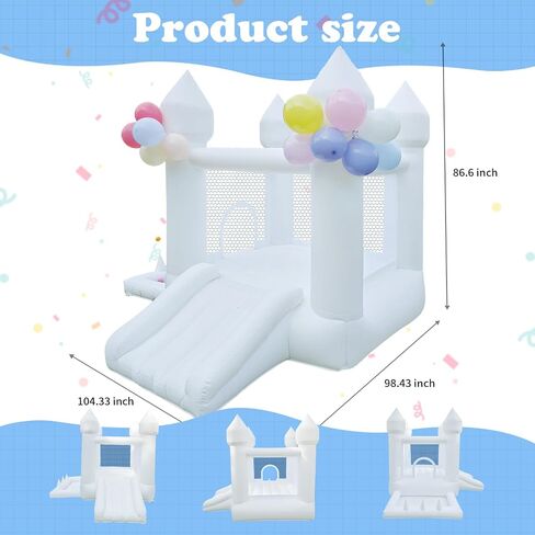 White Bounce House, Indoor and Outdoor Bouncy Castle, Inflatable Bounce House with Ball Pit & Slide, Bounce House for Kids Ages 3-6, Great for Birthday Parties, Outdoor Play, Backyard Gifts in Saudi Arabia