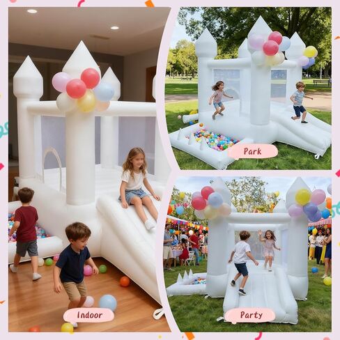 White Bounce House, Indoor and Outdoor Bouncy Castle, Inflatable Bounce House with Ball Pit & Slide, Bounce House for Kids Ages 3-6, Great for Birthday Parties, Outdoor Play, Backyard Gifts in Saudi Arabia