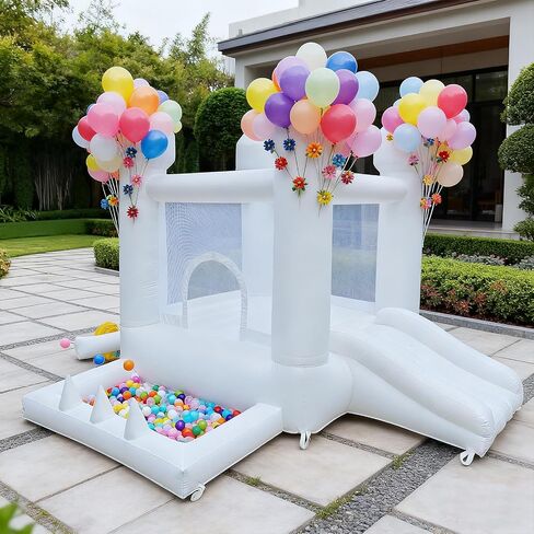 White Bounce House, Indoor and Outdoor Bouncy Castle, Inflatable Bounce House with Ball Pit & Slide, Bounce House for Kids Ages 3-6, Great for Birthday Parties, Outdoor Play, Backyard Gifts in Saudi Arabia