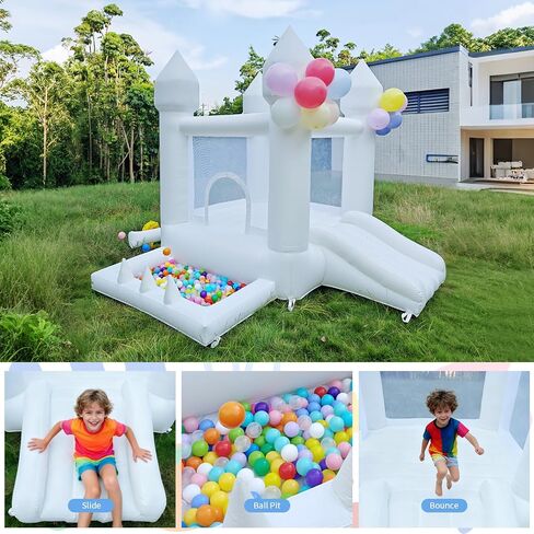 White Bounce House, Indoor and Outdoor Bouncy Castle, Inflatable Bounce House with Ball Pit & Slide, Bounce House for Kids Ages 3-6, Great for Birthday Parties, Outdoor Play, Backyard Gifts in Saudi Arabia