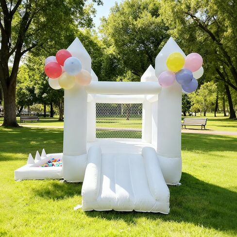 White Bounce House, Indoor and Outdoor Bouncy Castle, Inflatable Bounce House with Ball Pit & Slide, Bounce House for Kids Ages 3-6, Great for Birthday Parties, Outdoor Play, Backyard Gifts in Saudi Arabia