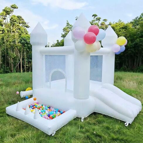 White Bounce House, Indoor and Outdoor Bouncy Castle, Inflatable Bounce House with Ball Pit & Slide, Bounce House for Kids Ages 3-6, Great for Birthday Parties, Outdoor Play, Backyard Gifts in Saudi Arabia