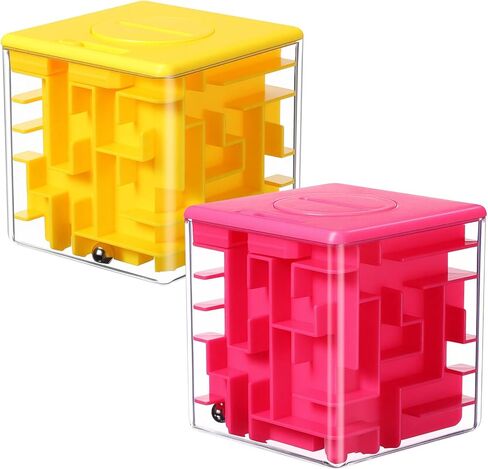 2 Pcs Money Box for Cash Gift Stocking Stuffers Plastic Cash Money Maze Puzzle Box for Adults Christmas Birthday Party Favors (Red, Blue) in Saudi Arabia