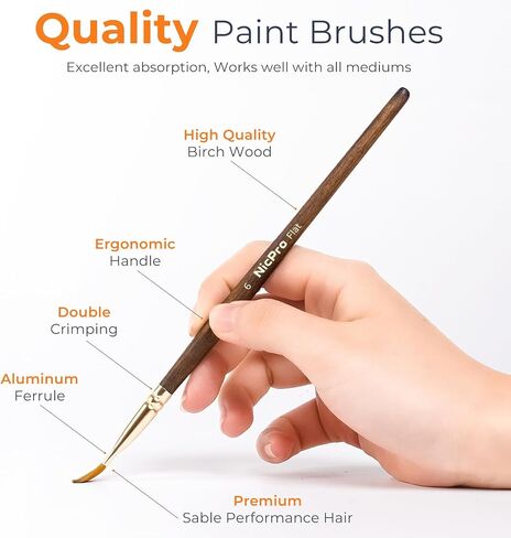 Nicpro Travel Watercolor Brushes Set, 6Pcs Kolinsky Sable Performance Paint Brush for Professional Artist & Beginners with Round, Rigger, Cats Tongue, Oval Wash for Water Color, Ink Gouache Painting in Saudi Arabia