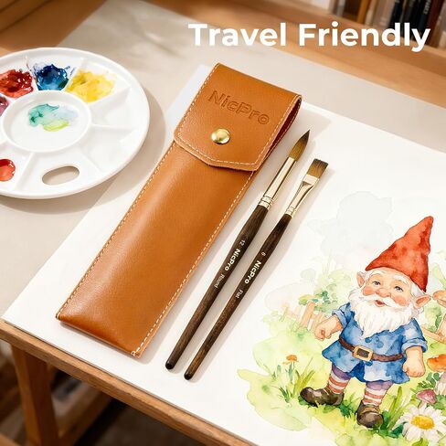 Nicpro Travel Watercolor Brushes Set, 6Pcs Kolinsky Sable Performance Paint Brush for Professional Artist & Beginners with Round, Rigger, Cats Tongue, Oval Wash for Water Color, Ink Gouache Painting in Saudi Arabia