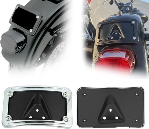 3148 Curved Laydown License Plate Mount with Frame for Harley 3 Hole Mount, Rear License Plate Bracket (Black) in Saudi Arabia