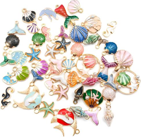 50pcs Enamel Charms for Jewelry Making Wholesale Assorted Mixed Bulk Metal Earring Findings for DIY Necklace Bracelet Keychain and Crafting in Saudi Arabia